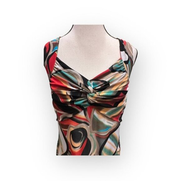 Women’s Medium Designer Gathered Bust Abstract Print Dress Medium Fit n Flare - Picture 2 of 8